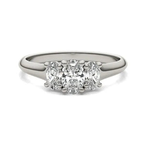 14K White Gold (G-VS)Oval Lab Grown Diamond Three Stone Engagement Ring