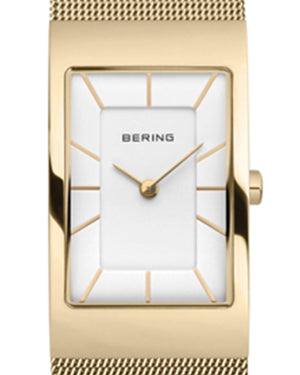 Bering Classic 38mm Polished Gold Gold Dial Stainless Steel Mesh Strap Watch
