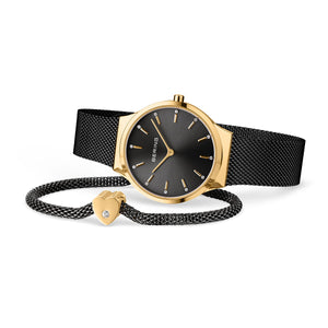 BERING Classic Polished Gold Black Ladies Watch Gift Set