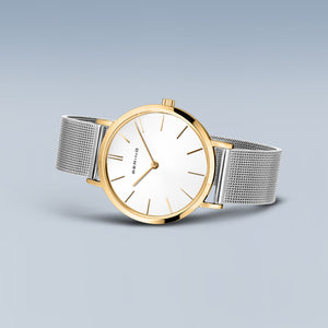Bering Classic 34mm Polished Gold Case and Silver Strap Watch