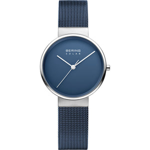 Bering Ladies Brushed Silver Solar Blue Watch