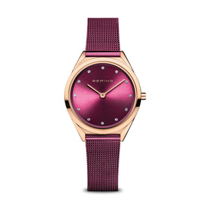 Bering Ladies Ultra Slim Watch Purple Dial & Strap Gold Case 17031-969