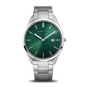 Bering Ultra Slim 40mm Green Dial Polished Silver Strap Watch
