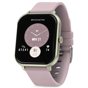Reflex Active SERIES Nexus Lite Dusky Pink Strap displaying a sleek digital watch face.