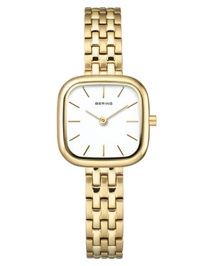 Bering Classic Ladies 26mm Square Case Gold Metal Strap Watch