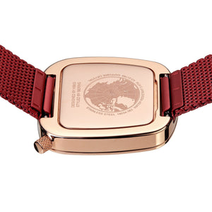 BERING Red Pebble Polished Rose Gold Ladies Watch 18034-363