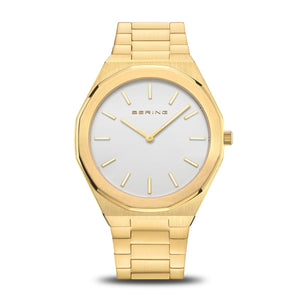 Bering Mens Classic Polished 41mm Gold Strap Watch