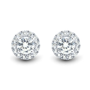 14KW 1CTW AGI Certified Lab Grown Diamond Halo Stud Earrings