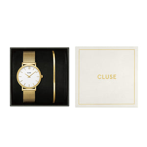 CLUSE Minuit Gold Mesh Watch & Flat Snake Bracelet Gift Set