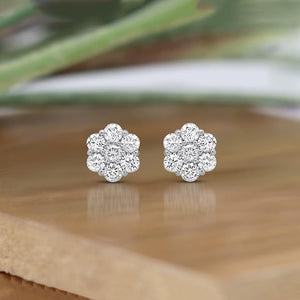 14KW AGI Certified 2.00ctw Lab Diamond Cluster Stud Earrings