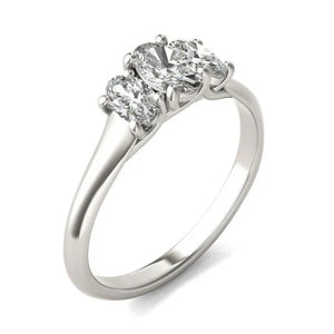 14K White Gold (G-VS)Oval Lab Grown Diamond Three Stone Engagement Ring