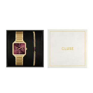 CLUSE La Tetragone Dark Cherry Gold Multifunction & Beaded Bracelet Gift Set