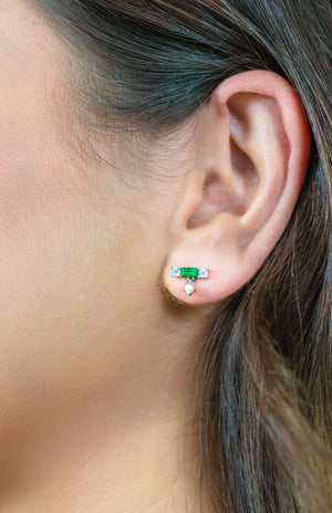 EMERALD ISLE FRESHWATER PEARL EARRINGS IN EMERALD AND SILVER