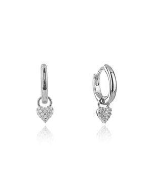 SWEETHEART SPARKLY HEART MINI DROP HOOPS SILVER