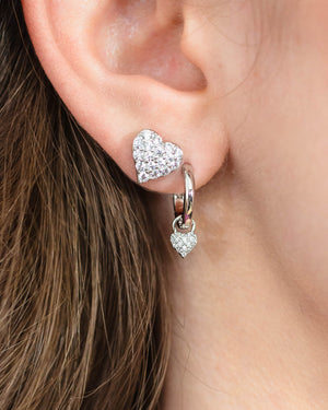 SWEETHEART SPARKLY HEART MINI DROP HOOPS SILVER