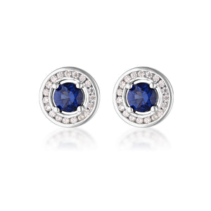 MILESTONE SAPPHIRE HALO EARRINGS IN SILVER
