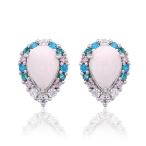 GEORGINI WISTERIA CREATED OPAL FLORIBUNDA STUD EARRINGS SILVER