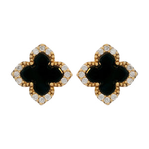 GEORGINI MIDNIGHT VELVET BLACK AGATE FAIRWATER STUD EARRINGS GOLD