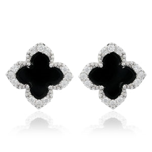 GEORGINI MIDNIGHT VELVET BLACK AGATE FAIRWATER STUD EARRINGS SILVER