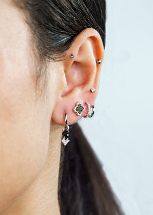 GEORGINI MIDNIGHT VELVET ASTERIA HOOP EARRINGS BLACK AND SILVER