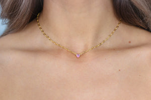 SWEETHEART HEART CHAIN NECKLACE PINK GOLD
