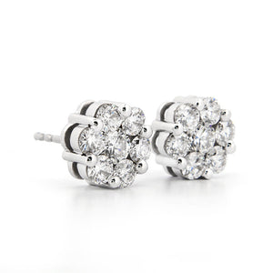 14KW AGI Certified 2.00ctw Lab Diamond Cluster Stud Earrings