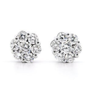 14KW AGI Certified 2.00ctw Lab Diamond Cluster Stud Earrings
