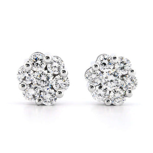 14KW AGI Certified 2.00ctw Lab Diamond Cluster Stud Earrings