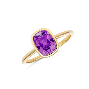 9K Yellow Gold Bezel Set Cushion Cut Colour Gemstone Ring