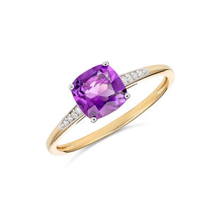9K Yellow Gold Cushion Cut Semi Precious Diamond Ring