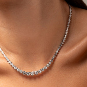 Created Moissanite Graduated Tennis Necklace 15CTW 14KG Brass