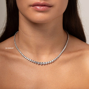 Created Moissanite Graduated Tennis Necklace 15CTW 14KG Brass