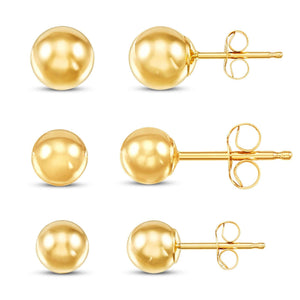 14KY Gold Ball Stud Earrings 3 Sizes (4mm, 5mm, 6mm) With Friction Backs