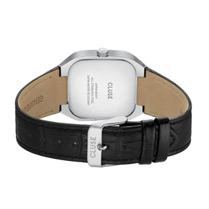 CLUSE Quadrus Black Leather/Silver Watch