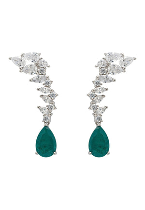 Henriette Teardrop Earrings Emerald Silver