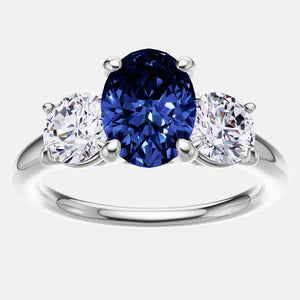 14Ct 2.00 CTW Lab Created Oval Blue Sapphire Diamond Ladies Ring