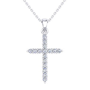18K White Gold Diamond Cross Pendant 17x12mm