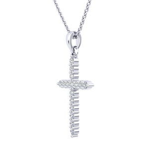 18K White Gold Diamond Cross Pendant 17x12mm