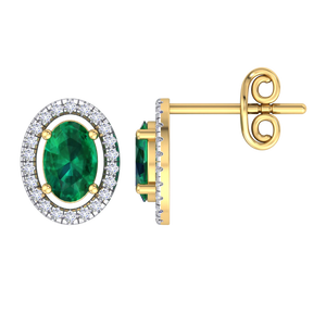 9KW/Y Gold Diamond & Emerald Stud Earrings