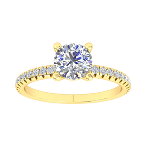 9K Yellow Gold Solitaire CZ Ladies Ring with shoulder stones 9KAR312