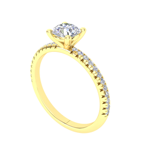 9K Yellow Gold Solitaire CZ Ladies Ring with shoulder stones 9KAR312