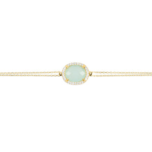 Beatrice Oval Gemstone Bracelet Gold Aqua Chalcedony