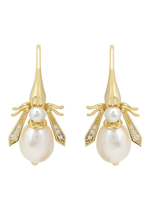 Pearl Honey Bee Earring Gold