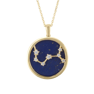 Zodiac Lapis Lazuli Gemstone Star Constellation Pendant Necklace Gold Scorpio
