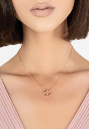 Open Hexagonal Pendant Necklace Rosegold
