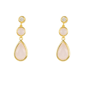 Tuscany Gemstone Drop Earring Gold Rose Quartz
