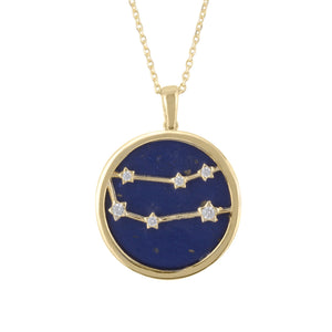 Zodiac Lapis Lazuli Gemstone Star Constellation Pendant Necklace Gold Gemini