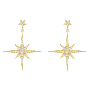 Large Star burst Drop Earring Gold