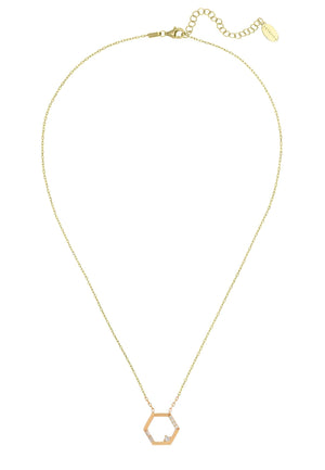 Open Hexagonal Pendant Necklace Rosegold