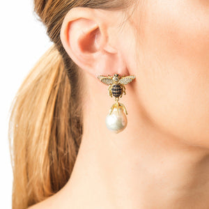 Honey Bee Baroque Pearl Drop Earring Rosegold